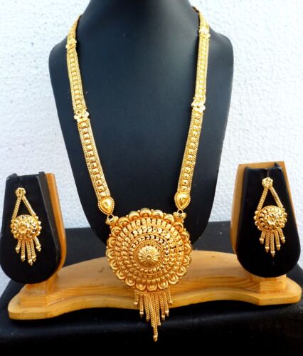 Indian Wedding 22K Gold Plated 11/'/' Long Round Pendant Necklace Earrings sale ..