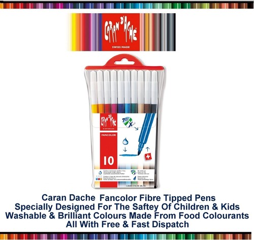 Caran Dache Fancolor Fibre Felt Tip Pens Water Soluble Art Child Safe Set Of 10