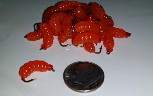 12 Pan Fish Crappie BH Rubber Wax Worm Fly Tangerine Wet Fly Trout 