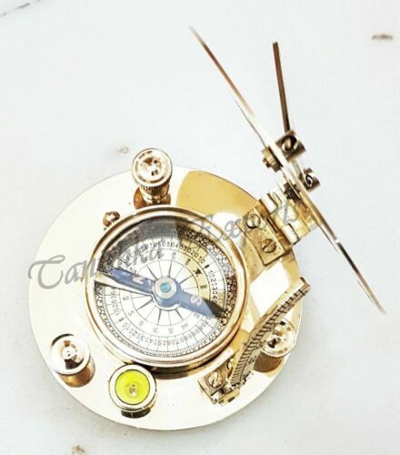 Antique Style Sundial 3/" Pocket Compass F L.West Nautical Brass Sundial Compass
