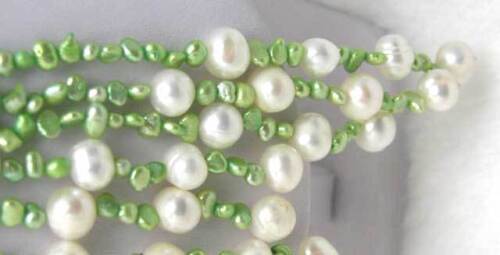 Baroque 6-7 mm vert naturel collier de perles pour femmes 3 brins 45/" collier long