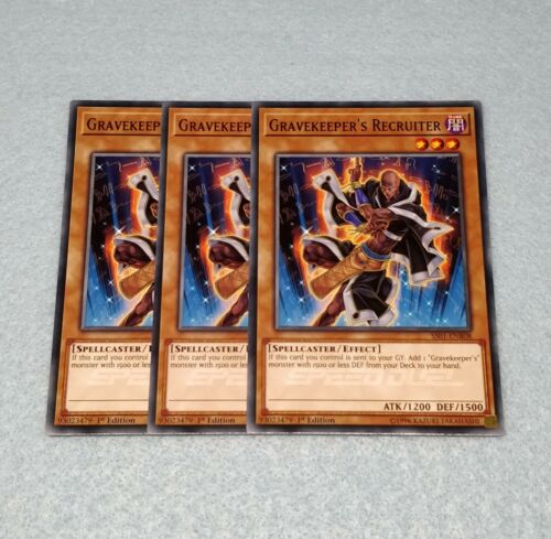 3x Yugioh Gravekeeper/'s Recruiter 1st Edition Carte Playset Near Comme neuf Speed Duel SS01