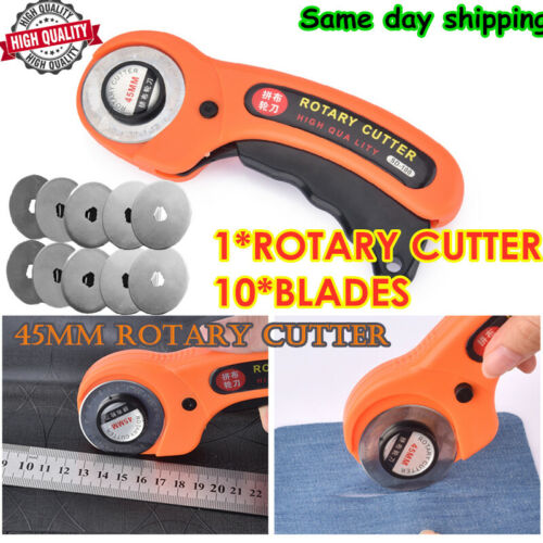 45mm Rotary Cutter Sewing Quilters Fabric Leather Cutting Tool+10*Scale Blades l 