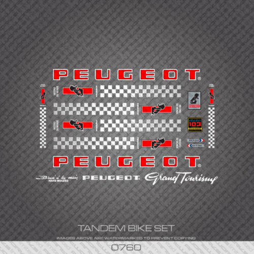 19 Colours Peugeot PX//PY10 Tandem Bicycle Frame Stickers Decals Transfers