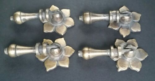 4 Antique Tear Drop Pendant Brass Handle Pulls w.4 Bolts Floral Back  2 1//2/" #H4