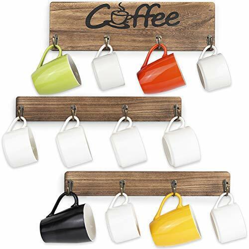 Coffee Mug Holder Rustic Mug Rack Wall Mounted with Coffee Sign-12 Cup Hangers 
