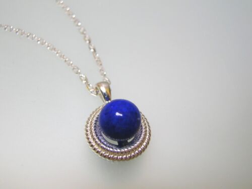 Vintage nature Lapis Rope Bezel sterling silver pendant w//o 925 silver chain