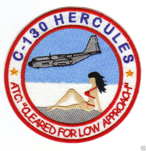 "CLEARED FOR LOW APPROACH" Y RED BIKINI ON BEACH C-130 HERCULES HUMOROUS PATCH 