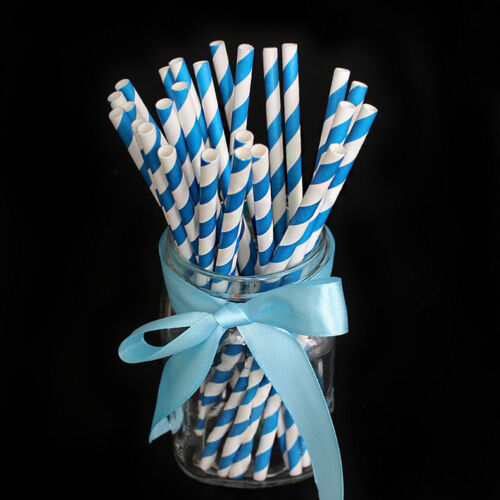 100PCS Biodegradable Paper Drinking Straws Striped Birthday Party Wedding Decor* 