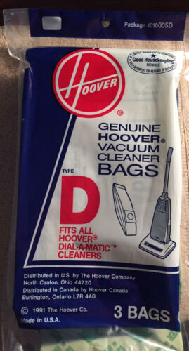 Hoover Dial A Matic Bags ~ Type D ~ Vintage 3 per pack. 