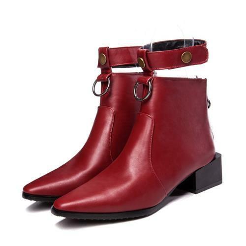 Details about   New Womens Punk Buckle Decor Block Heel Square Toe Casual Ankle Boots 46 47 48 D 