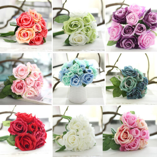 Artificial♡Rose Peony Silk Flowers Leaf Bouquet Home Floral Wedding Garden Decor