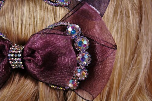 Mesh and Rhinestones Hair Bow Hair Clip Barrette with Aurora Borealis Crystals 