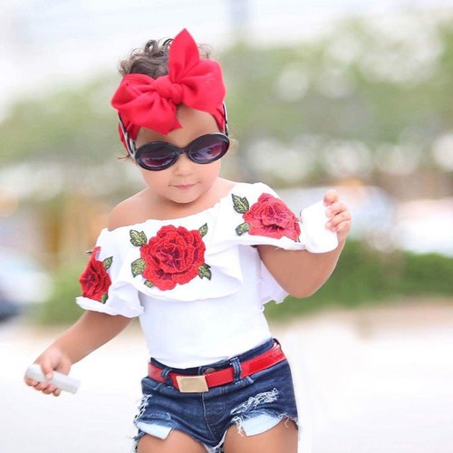 Infant Kids Baby Girls Off Shoulder 3D Rose Floral Blouse Tops Outfit Clothes US