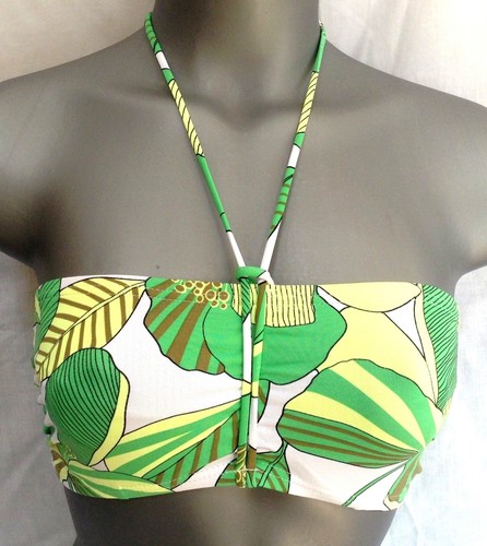 FREYA BANDEAU GREEN LEMON RETRO FLOWER POWER BIKINI SET TOPS 30D-32E BRIEFS XL