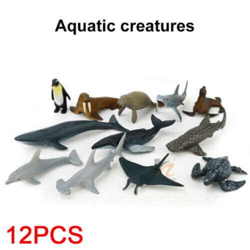 Kids Toys Aquatic Animals 12pcs Plastic Figures Ocean Shark Small Model Gift New