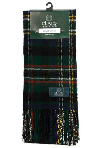 Scottish 100 /% Wool Tartan Clan Scarf Scott Green !!