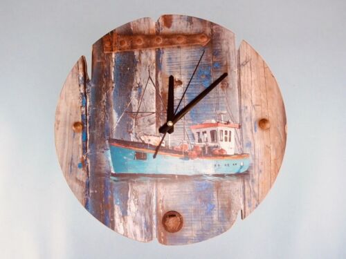 Rustic  Fishing Boat Clock  /& Decorative Mackeral  Box.