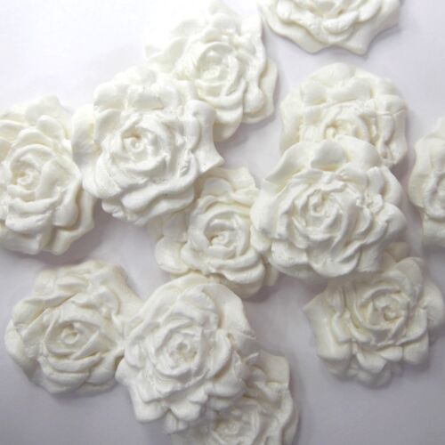 25mm//30mm 12 White Sugar Roses edible wedding cake cupcake decorations 2 SIZES