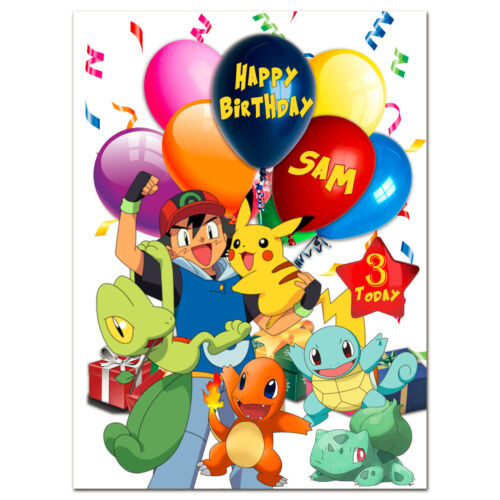 g405; Large special Personalised BIRTHDAY CARD; with your text; POKEMON Pikachu