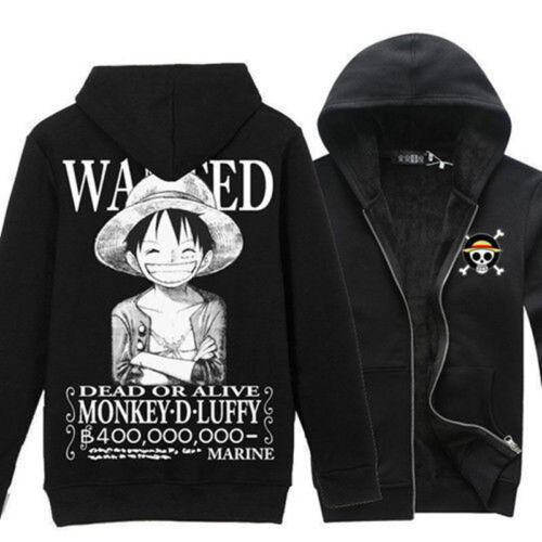 Hot! Anime One Piece Monkey D Luffy Coat Sweatshirt Black Casual Hoodie Jacket