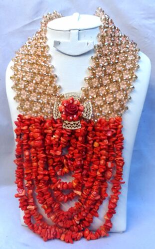 PrestigeApplause Peach & Coral Crystal African Beads Bridal Party Jewelry Set 