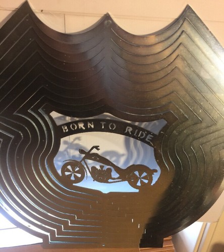Wind Spinner Born To Ride Motorcycle 11/" X 16/" Metal Silver Light Refractor
