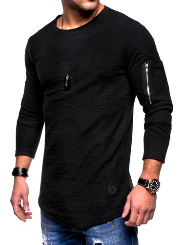 Behype Uomo 2in1 oversize Felpa Longline T-shirt Pullover Maglioncino Nuovo