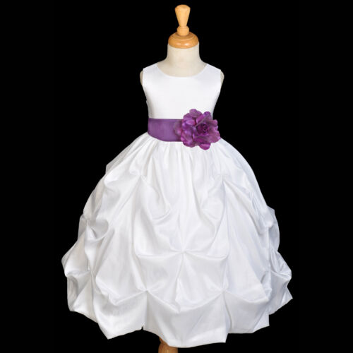 WHITE TAFFETA FLOWER GIRL DRESS WEDDING COMMUNION 6m-24m 2 3T 4 5T 6 6X 7 8 9 10 