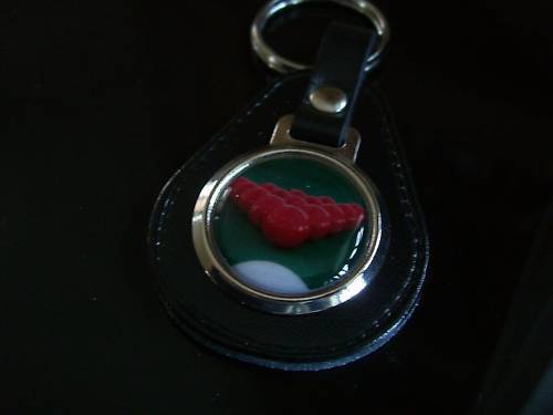 SNOOKER PLAYER TABLE AND BALLS BONDED LEATHER KEYRING 