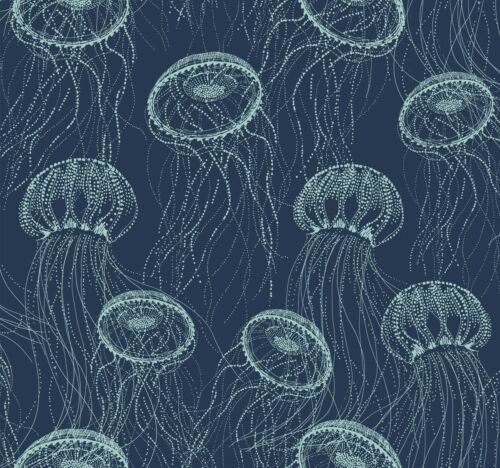 Atolla Wallpaper CM3326 tropical coastal blue jellyfish Sure Strip prepasted 