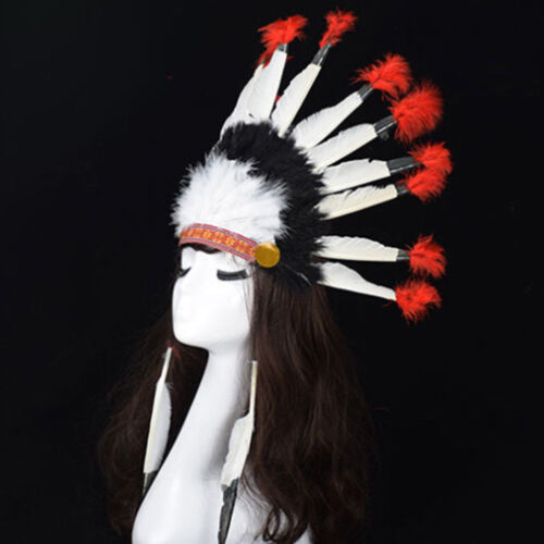 Adult Native American Red Indian Big Chief Tribal Headdress Feather Hot~ nWYBr