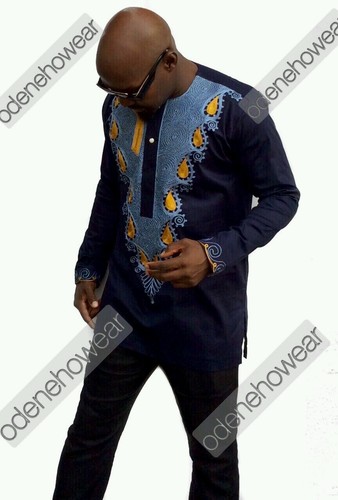 Odeneho Wear Navy Polished Cotton Top /&Bottom// Embroidery.African Clothing.