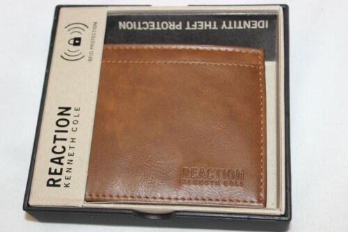 Kenneth Cole Men/'s Tan Faux Leather RFID Protection Bifold Passcase Wallet NIB