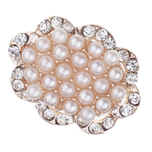 10pcs Gold Flower Rhinestone Pearl Flatback Buttons for Wedding Decor 27mm