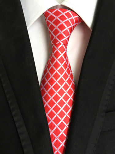 XT089 men/'s neck tie silk wedding birthday party red white striped plaids ties