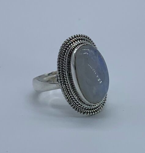 Oval Cut 925 Sterling Silver Ladies Rainbow Moonstone Designer Ring Big Gemstone