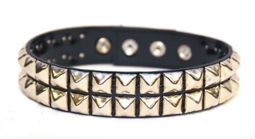 Black Double Studded Arm Band Shiny Patent Leather 3 Snap Adjustable 