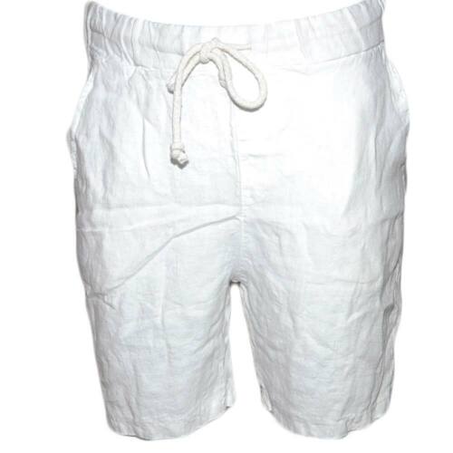 Pantaloncini Lino Uomo Casual Pantalone Corto Bermuda Bianco Tasca America Chius