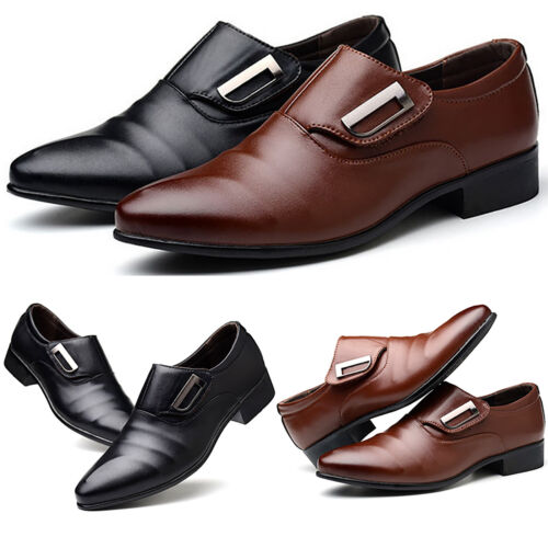 Mens Smart Casual Shoes Slip On Pointed Toe Office Business Formal Dress Black