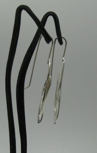 Long genuine sterling silver earrings Ellipses on hook hallmarked solid 925 