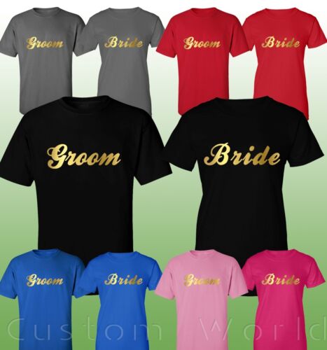 Groom Bride T-Shirt Gold Color Groom Bride Wedding Matching Couple T-Shirt