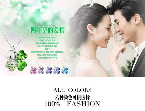 Fashion Womens Happiness Clover Four Leaf Crystal Pendant Chain Necklace Jewelry