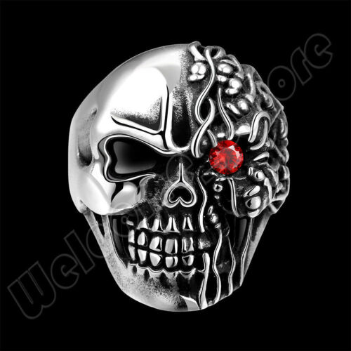 Men/'s Jewelry Gift Skull Red Eye Ring Stainless Steel Size 8,9 Maya Punk Style