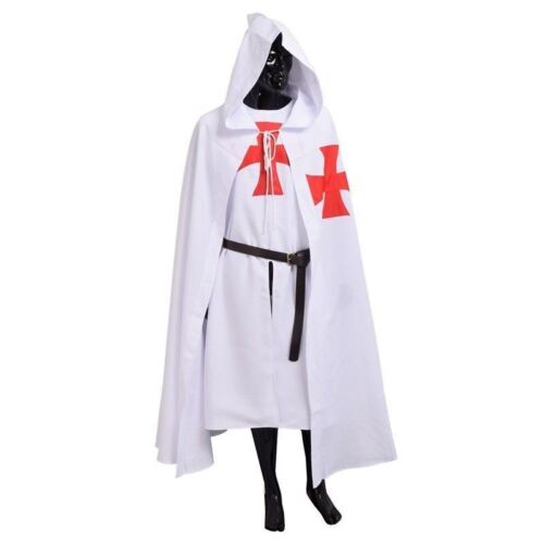 Medieval Crusader Knights Templars Costume SCA Reenactment White Cloak Robe 