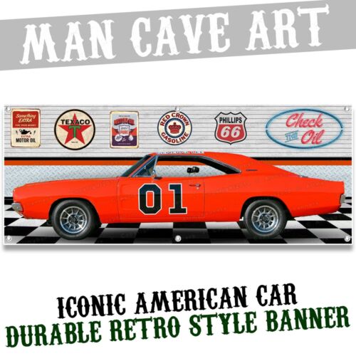 1969 dodge charger general lee garage scene banner sign shop art mural bnd2