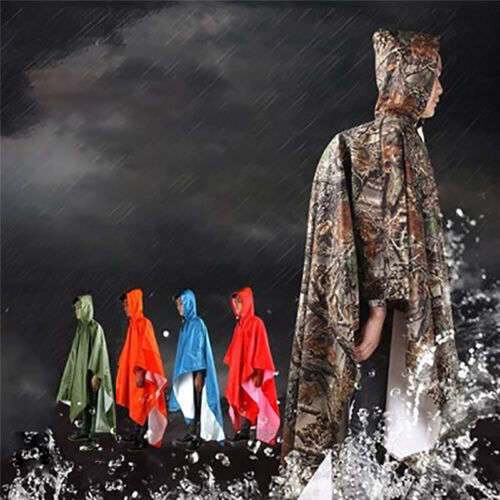 Waterproof Army Hooded Ripstop Festival Rain Poncho Military Camping Outdoor GS1