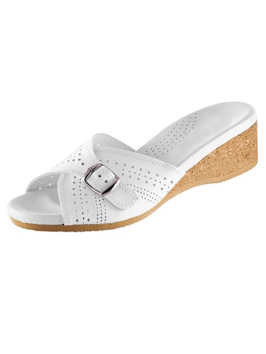 Mae/&Mathilda Pantolette mit leichtem Korkabsatz weiß uni Glattleder Damen