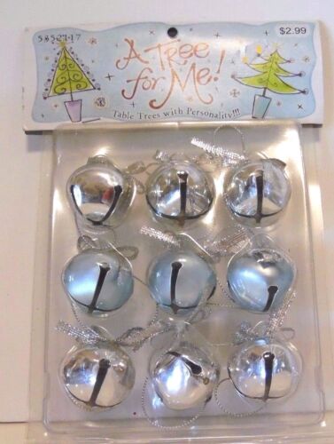 9 Silver Turquois 1 In Jingle Bell Mini Table Tree Christmas Ornament Decoration