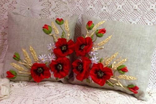 Set 2 Ukrainian Handmade Embroidered Pillow Cover Ribbon Embroidery custom size 